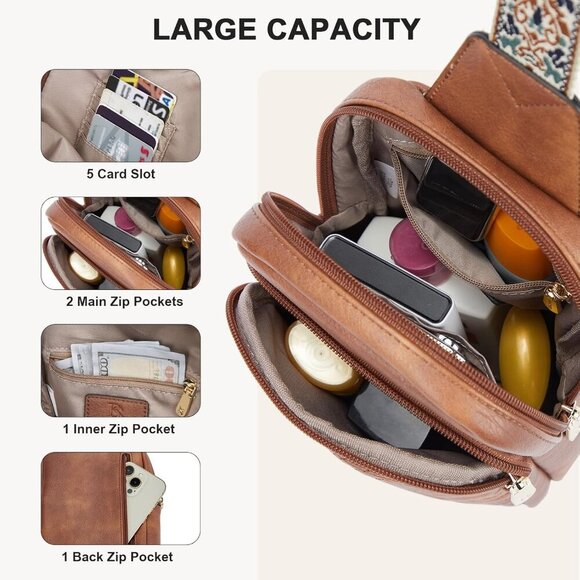 Sling Bag Quilted Crossbody Bags for Women Cross Body Purse Leather Fanny Pack w - Picture 3 of 8